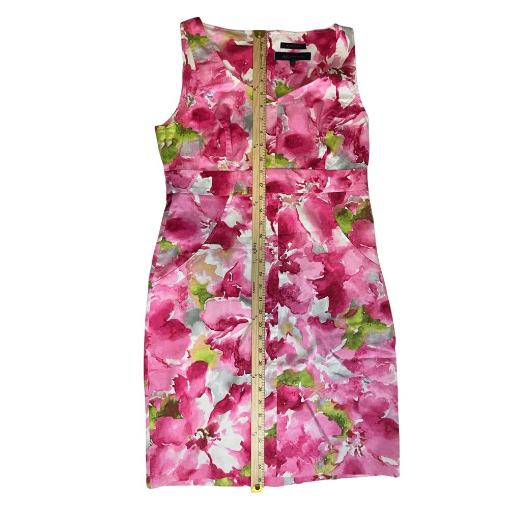 Anne Klein Watercolor Floral Sheath Dress Size 10 - Pink Cotton Stretch - Picture 5 of 9
